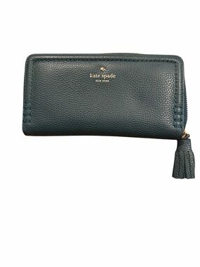 kate spade ♠️ Emerald/Orchard Street/Lacey Pebbled Leather Zip Wallet w/ tassel